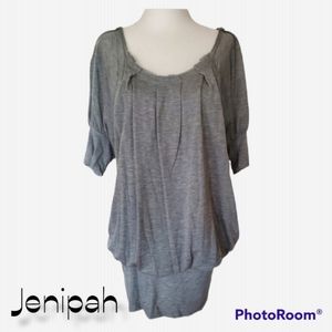 BCBGmaxazria Vintage Y2K Women's Grey Peasant Mini Dress Blouse Shirt sz XS